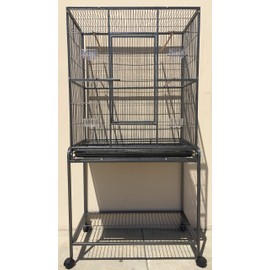 Extra Large Wrought Iron Metal Bird Flight Cage Aviary with Removable Rolling Stand, 32-Inch by 19-Inch by 64-Inch
