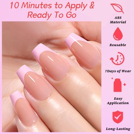 Lifextol 150PC French Tip Press on Nails Short Fake Nails Press ons with 5*Adhesive Tabs, Pink Coffin Acrylic Nails Press on Nails French Tip Nails False Artificial Fingernails Stick on Nails