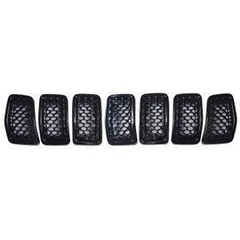 KYYET 7PCS Gloss Black Compatible with Jeep Cherokee 2019 2020 2021 Front Mesh Grille Grill Trim Honeycomb Insert Cover Accessories
