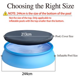 Ceblish Round Pool Cover for 244 cm Inflatable Top Ring Pools, Tear-Resistant Oxford Fabric Pool Tarpaulin, Pool Tarpaulin Round, Windproof, Leaf Resistant, UV-Resistant, Easy Installation