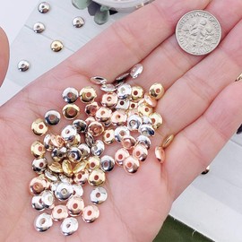 COIRIS 800pcs 4 Colors Round Spacer Beads 6mm Gold Silver Rhodium Rose Gold Plated Metal Loose Disc Beads for Bracelet Necklace Earring Jewelry Making Supplies(RT-CCB1)