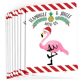 Big Dot of Happiness Flamingle Bells - Fill-in Tropical Flamingo Christmas Party Invitations (8 Count)