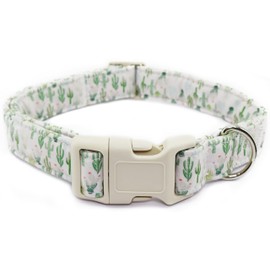 Summer Cactus Dog Collar for Small Dogs, Cute White Puppy Collar with Quick Release Buckle for Boy Girl Female Dogs, White Cactus-S