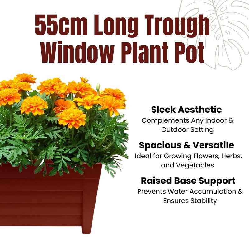 SIDSON 55cm Window Trough Planter – Large Rectangular Plastic Flower