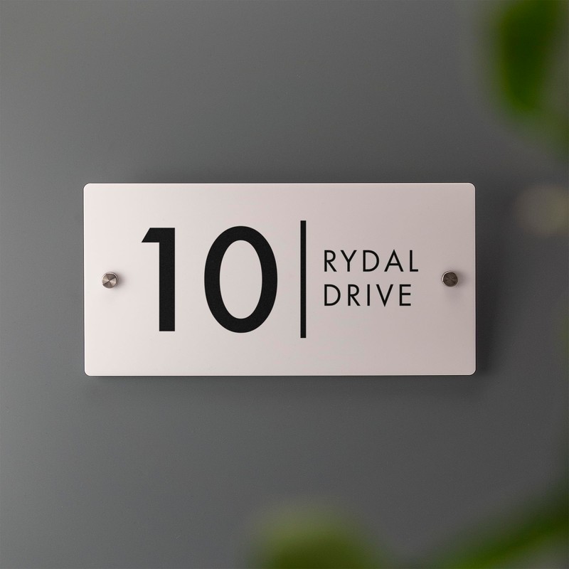 Matt White Address House Sign - 297mm x 148mm Contemporary