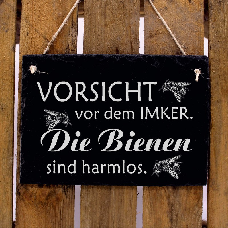 Weatherproof Slate Sign with Bees Motif "Vorsicht vor dem Imker"