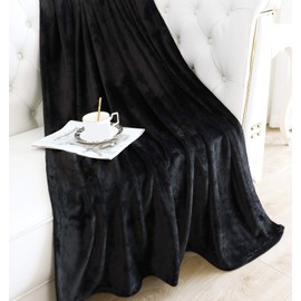 TASTHROW Large Flannel Fleece Throw Blanket, 50×70 Inch - Cozy Lightweight Thick Blanket - All Seasons Suitable for Women, Men and Kids (Black)