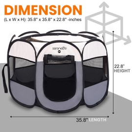 SereneLife ON-The-GO Foldable Portable Pet Tent 8-Panel Playpen for Dog & Cat w/Food/Water Bowl, Mesh, Pet House Indoor & Outdoor, Travel & Camping Pet Kennel Exercise Puppy Playground (Grey - Medium)