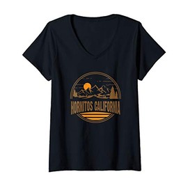 Womens Vintage Hornitos, California Mountain Hiking Souvenir Print V-Neck T-Shirt