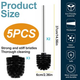VireEyU Toilet Brushes Set of 2 with 3 Replacement Brush Heads, Toilet Brush with 7.5 cm Diameter, Toilet Brush with Stainless Steel Handle, Toilet Brush, Stainless Steel Toilet Brush Replacement