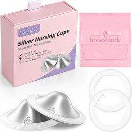 Boboduck 925 Silver Nipple Covers Breastfeeding - The Original Silver Nursing Cups - Protect and Soothe Sore Nipples - Silver Nipple Shield Guards with Soft Silicone Ring