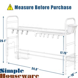 Simple Houseware Large Dish Drying Rack Drainer for Over The Sink Kitchen Counter, Single Layer