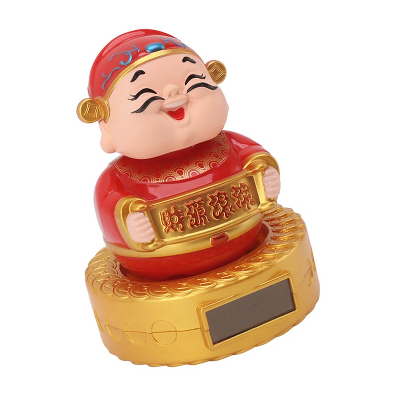 Cai Shen Statue Solar Power Shaking Head Vivid Decorative Chinese