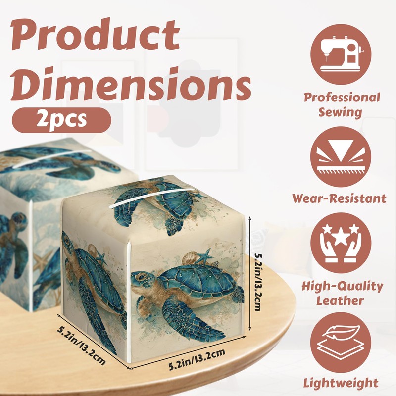 Ocean Sea Turtle Tissue Box Holder, Leather Tissue Box Cover