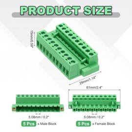sourcing map 5Set PCB Terminal Block, 300V 10A Male&Female 10 Pin 5.08mm Distance PCB Screw Mount Terminal Block Connector for Industrial Use, Electronic Projects, Green