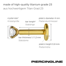 PIERCINGLINE Titanium Labret with Push Fit Crystal Piercing Ear Conch Tragus Lip Nose Medusa Choice of Colours and Sizes, Titanium