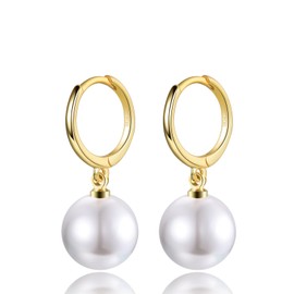 Sterling Silver Hoop Earrings with Dangly Pearl, Drop Hoop Earrings for Women Girls│Hypoallergenic Round Pearl Dangle Earring for Birthday Christmas Anniversary