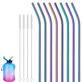 8 Pieces 14 Inch Stainless Steel Straws Long Drinking Straws for 100 oz Tumblers, Reusable Metal Drinking Straws Extra with 4 Pieces Cleaning Brush (Rainbow)