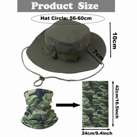 ATSNOSH Sun Hat for Men Women with Tube Scarf, Safari Hat, Fishing Hat, Boonie Hats with Chin Strap, Foldable Bush Hats, UV Protection, Green (military green), Unit size