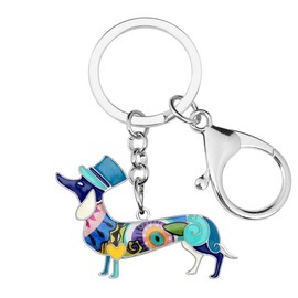 WEVENI Metal Alloy Elegant Hat Dachshund Dog Key Chains Rings Enamel Key Chain Jewellery for Women Girls Bag Car Charms, blue