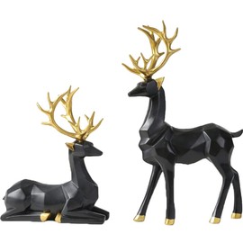 Toyvian 2Pcs Gold Reindeer Christmas Decoration Reindeer Figurine Christmas Reindeer Statue for Christmas Table Centerpiece, 4.7×7.8IN Reindeer Statue for Holiday Home Office Decorations