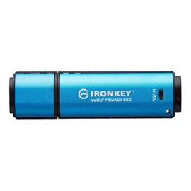 Kingston IronKey Vault Privacy 50 USB-C Capacidad: 16GB USB-C 3.2 Gen 1 Cifrado XTS AES 256 bits Certificación FIPS 197 Lectura: 250MB/s Escritura: 180MB/s (IKVP50C/16GB)