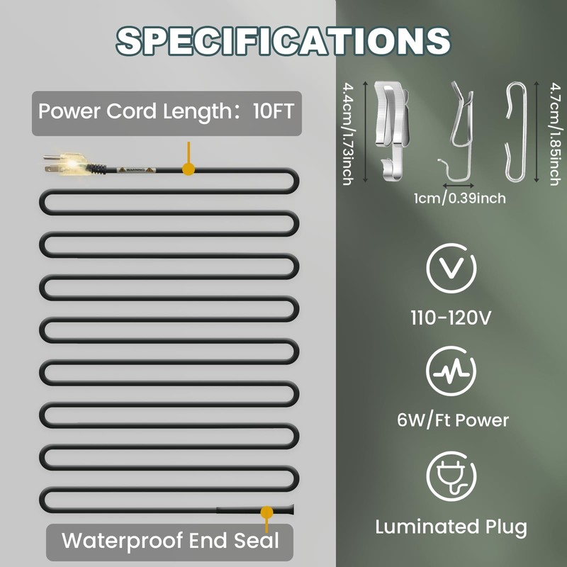 SnulyHeet Electric Heat Cable for Roofs and Gutters with Clips