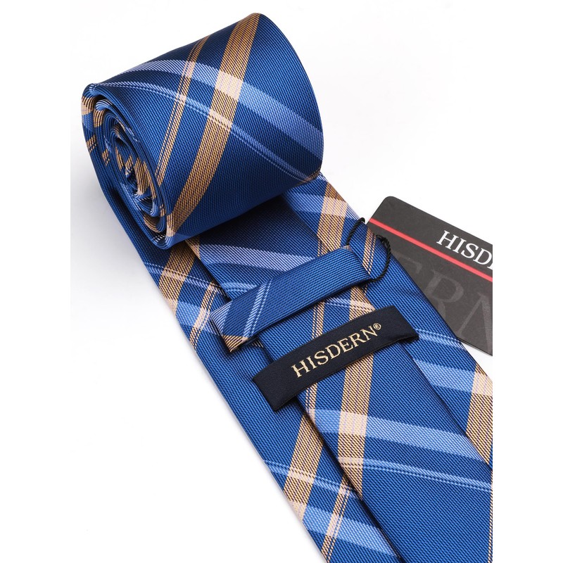 HISDERN Mens Tie Royal Blue Ties for Men with Pocket