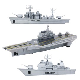 deAO Military Naval Aircraft Carrier Toy Play Set with Small Scale Model Planes, Battleship and Supply Ship Included, Multicolour