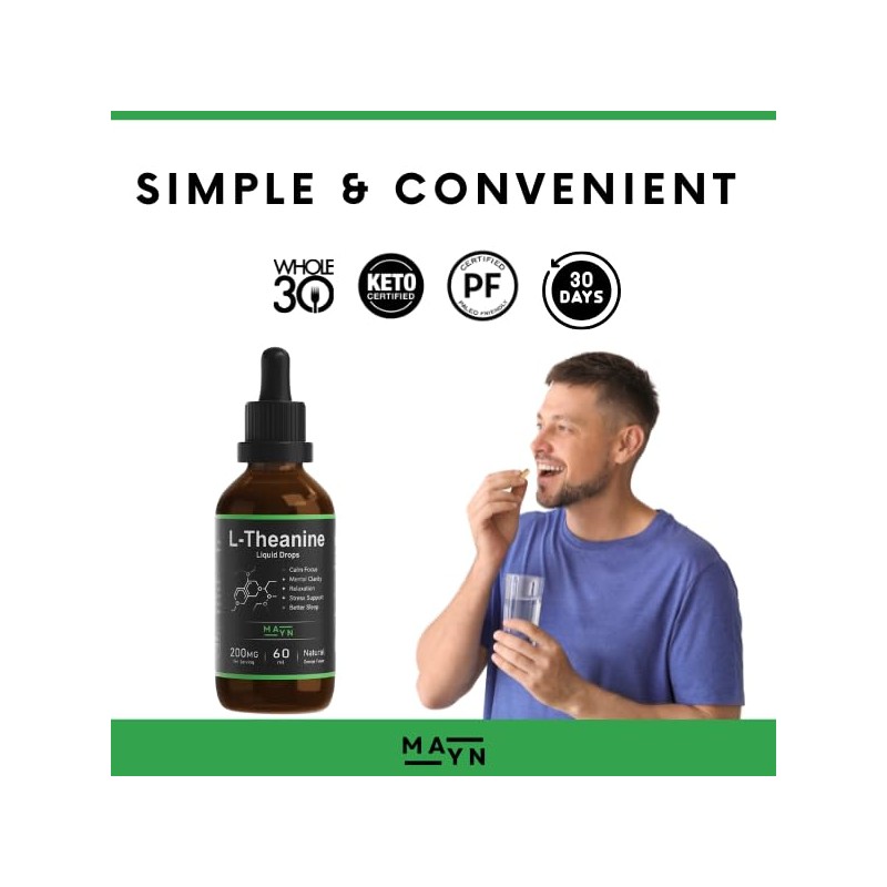 MAYN L-Theanine Liquid Drops – Natural Relaxation, Stress Relief &