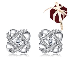 AVYRING Silver Stud Earrings for Women Girls, Four Leaf Clover Cubic Zirconia Studs Hypoallergenic Earrings Dainty Earrings Jewellery Gift with Box for Birthday Brides Bridesmaids Wedding