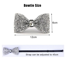 Bamboopack Rhinestone Bow Ties Mens Pre-tied Bow Ties Banquet Bowties with Adjustable Length for Wedding Party Banquet (Silver)