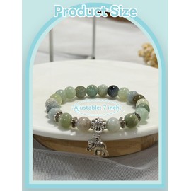 Elephant Gifts for Women, Motivational Gifts for Mom, Mothers Day Elephant Bracelet, Strength Bracelets for Women, Gifts for Her, Anxiety Bracelet, 8 mm Stretch Natural Stone Beaded Bracelets, Lime Green