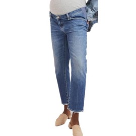 HATCH Indigo Maternity Boyfriend Jeans - Pregnancy Jeans for Women - Straight Leg Distressed Cuffs - Under Belly Expandable Waist - Size 27