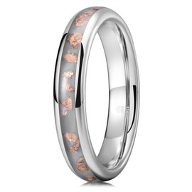 THREE KEYS JEWELRY 4mm Silver Domed High Polished Tungsten Ring Wedding Band Engagement Ring for Men Women Couple Comfort Fit Inlay Rose Gold Folis 9.5