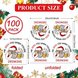 100Pcs Funny Christmas Napkins Santa Paper Napkins Holiday Cute Disposable He Sees You When You're Drinking Napkins Dinner Dessert Napkins Supplies for Xmas Birthday Party Decorations