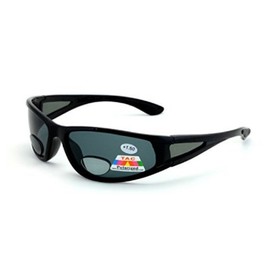 Mens Wrap Around Sport Sunglasses Polarized Plus Bifocal Reading Lens Black - 1.50