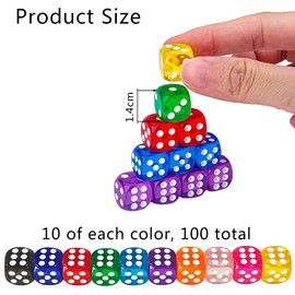 Colourful dice set, 100 pieces colourful dice, 14 mm dice set colours, play dice colourful, six-sided dice set, eye cube, 6 sided dice