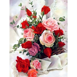 MXJSUA 5D Rose Bouquet Diamond Painting Kits for Adults, DIY Rhinestone Pictures, Diamond Art Kits, Round Stones Diamond Painting for Home Decor, 30 x 40 cm