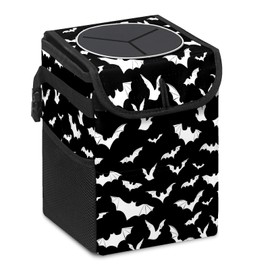 longlugoo Car Trash Can with Lid Black and White Goth Bats Collapsible Reusable Leak-Proof Auto Garage Bag,Hanging Vehicle Car Accessories Interior Car Organizer