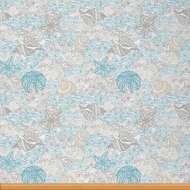 Nautical Fabric by The Yard Exotic Ocean Wave Nautical Boho Theme Upholstery Fabric for Chairs and Home DIY Projects Dreamy Sea Shell Starfish Decorative Waterproof Fabric 2 Yards,(L184*W150cm)