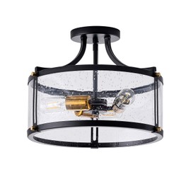Aiwen 3-Light Semi Flush Mount Ceiling Light Fxiture,15 inch Matte Black Close to Ceiling Light with Seeded Glass Shade, Farmhouse Ceiling Pendant Lamp for Hallway Bedroom Kitchen