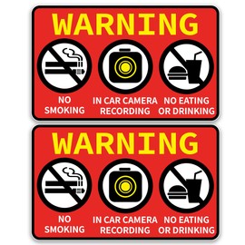 2 PCS No Smoking in This Vehicle, In Car Camera Recording, No Eating or Drinking Stickers，Waterproof and UV Resistant for Van Car SUV Taxi Driver Window Door