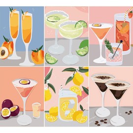 GOUOYANA Cocktail Diamond Art Kits for Adults,5D Diamond Art 6-Piece Set,DIY Full Drill Diamond Painting Kit,Home Wall Decor Diamond Painting (12x16 inch)