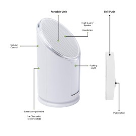 Byron Sentry BY301 100m Extra Loud Wireless Portable Door Chime Kit with Optional Strobe Alert and 8 Sounds
