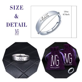 MICGIGI 925 Sterling Silver Adjustable Ring Engraved "Love" Letter Couple Rings Silver Open Ring