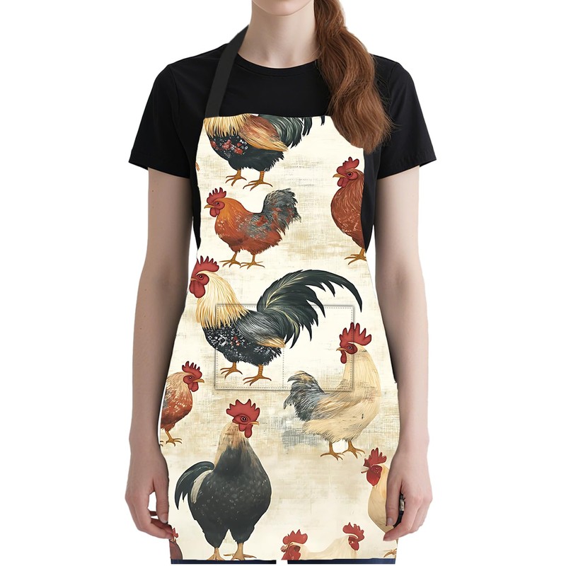 ANNA QUEEN Rooster Apron for Women Men with Pockets, Adjustable