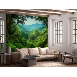 Musihy Natural Tapestry Wall Hanging, 200 x 200 cm, Tropical Rainforest Tapestry, Wall Art for Bedroom, Living Room, Dorm Decor Tapestry, Green