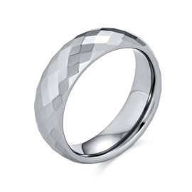 Couples Multi Faceted Prism Cut Titanium Wedding Band Rings For Men For Women Silver Tone Comfort Fit 6MM