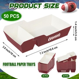 50 Pcs Football Party Supplies, Football Serving Trays, Sports Serveware, Snack Chip Dip Food Paper Trays, Sports Theme Party Favors for Gameday, Tailgate, Birthday, Big Game Decorations